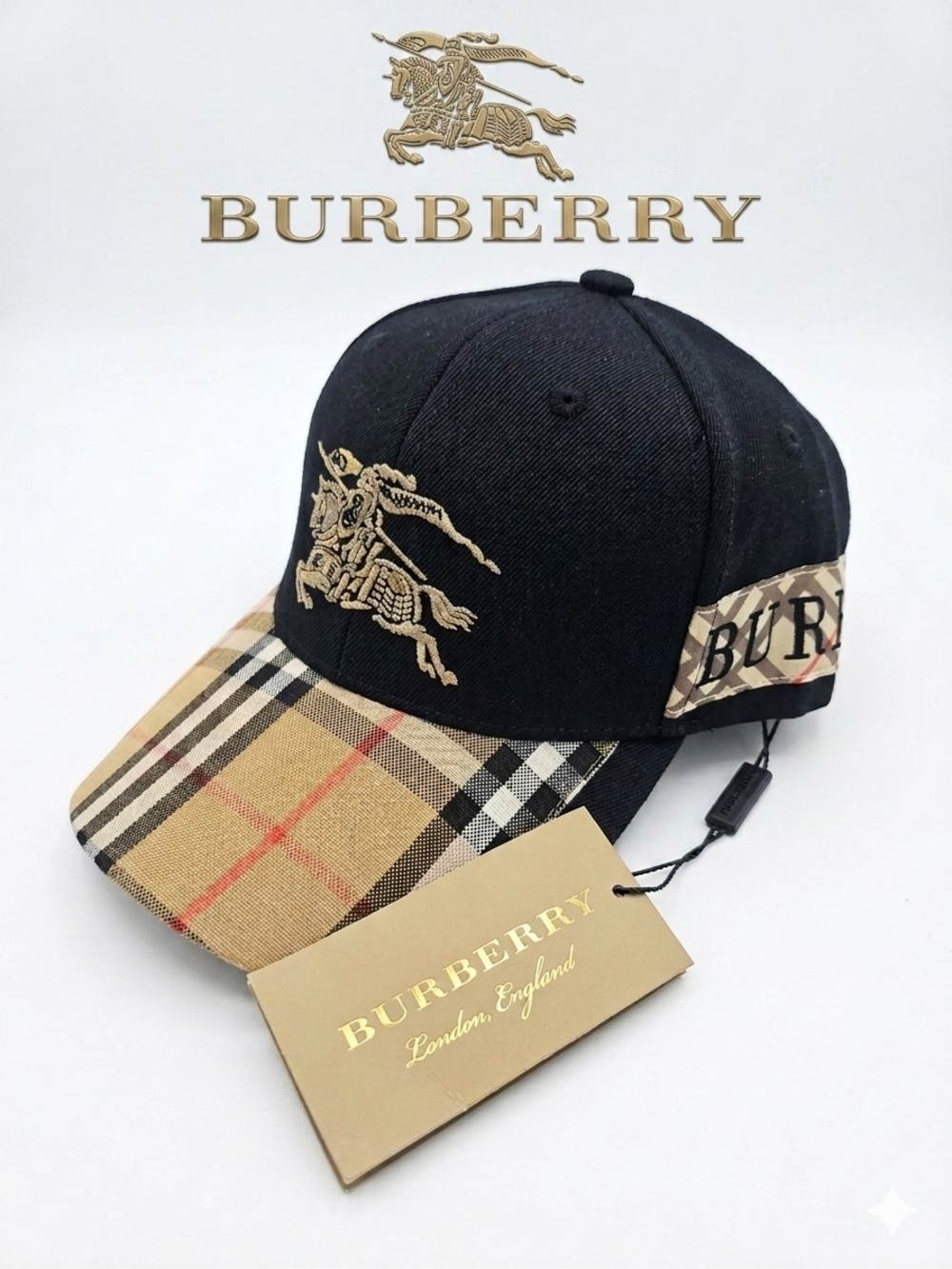 🔥NWT‼️✨ BURBERRY ✨🤎 Baseball Cap With Checker Vintage Tan Brim - Unisex